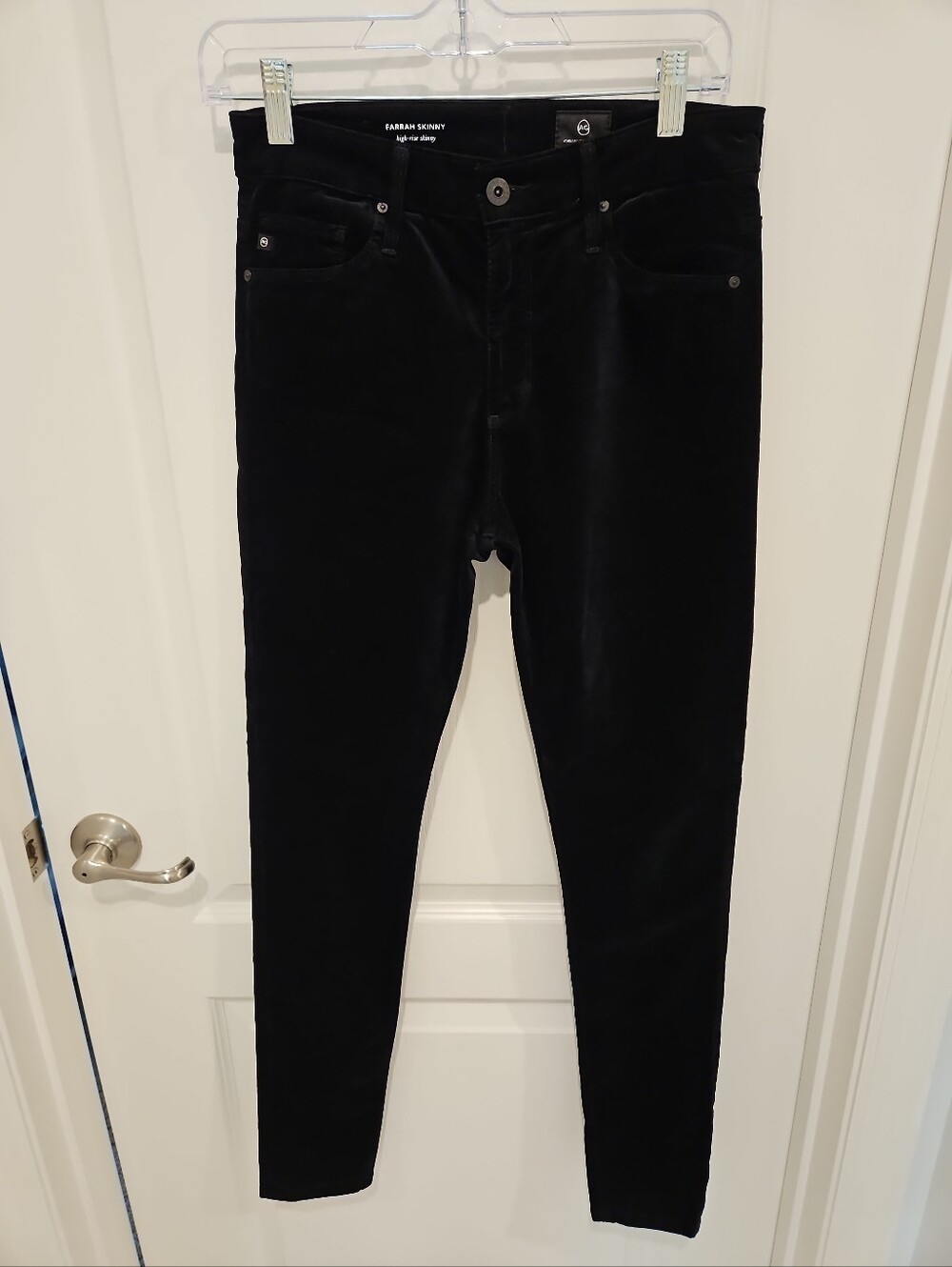 AG Adriano Goldschmied Farrah High Rise Skinny Velvet Jeans Black Size 27R
